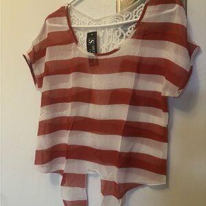S.L. Fashions Red and White Striped Blouse